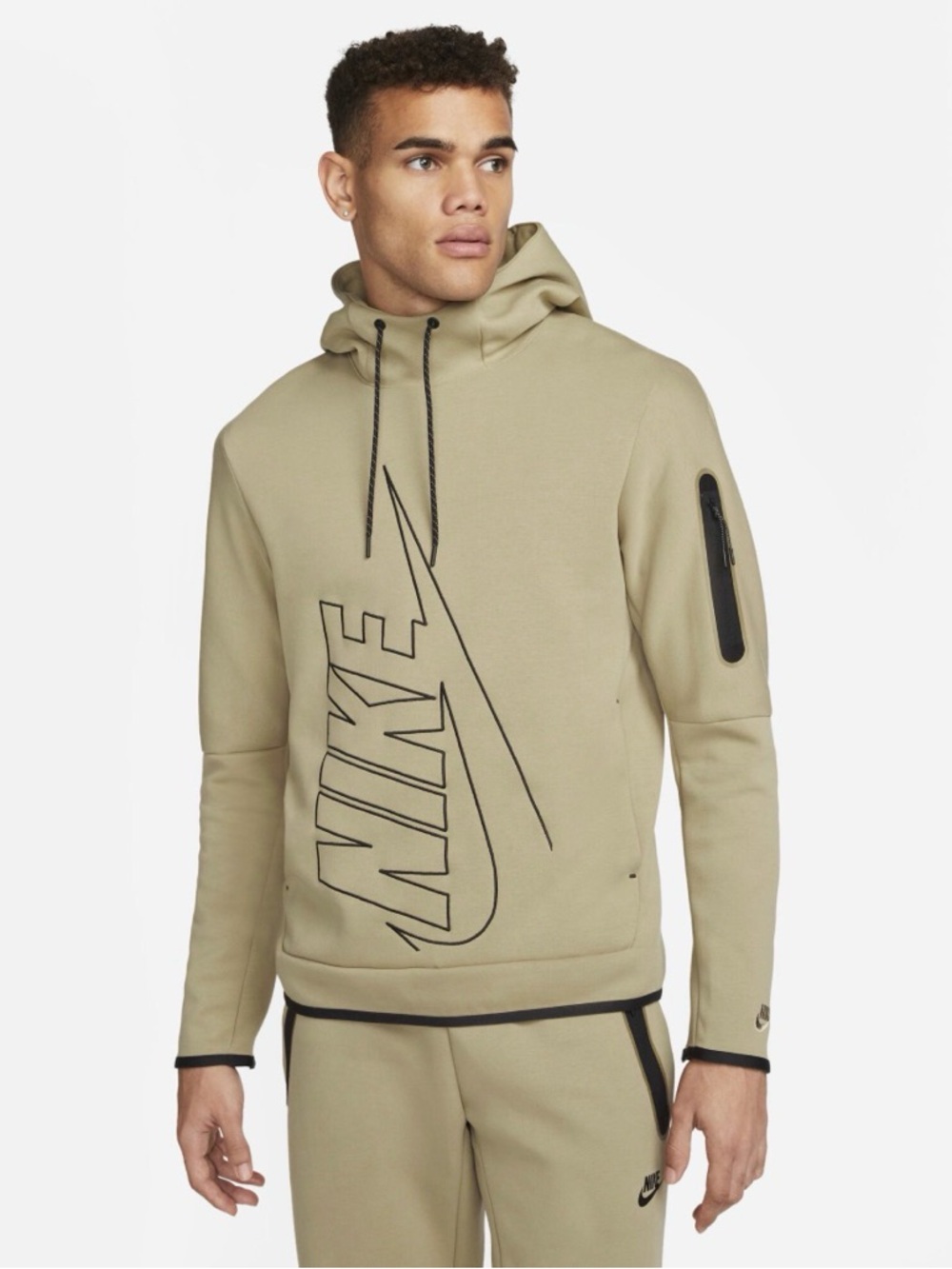 Nike Men’s Green Tech Fleece Pullover Hoodie Embroidered Logo XL Streetwear